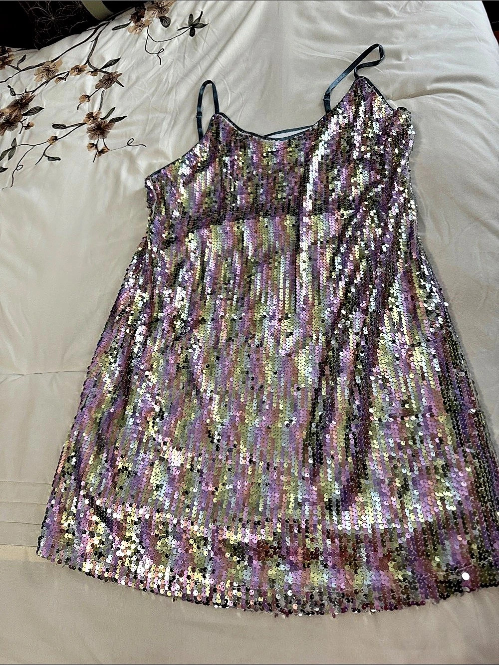Allegra K Glitter Sequin V Neck Spaghetti Strap Mini Party Dress Mini Party
